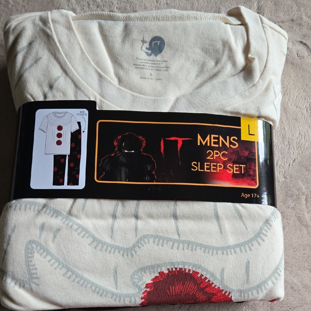 Mens Large IT 2-Piece Sleep Set - Cream and Red